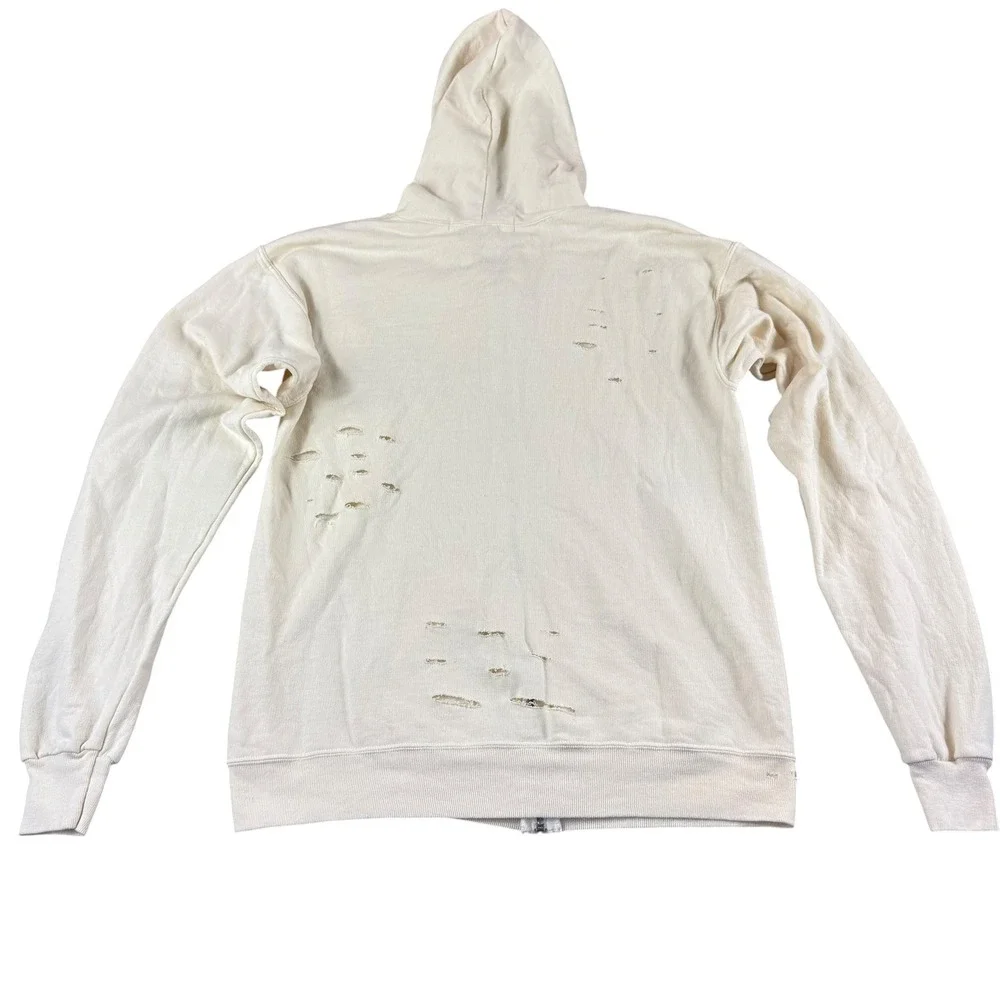 Free People x Tricia Fix Distressed NYC Hoodie Cream Repurposed Vintage XS‎ Zip